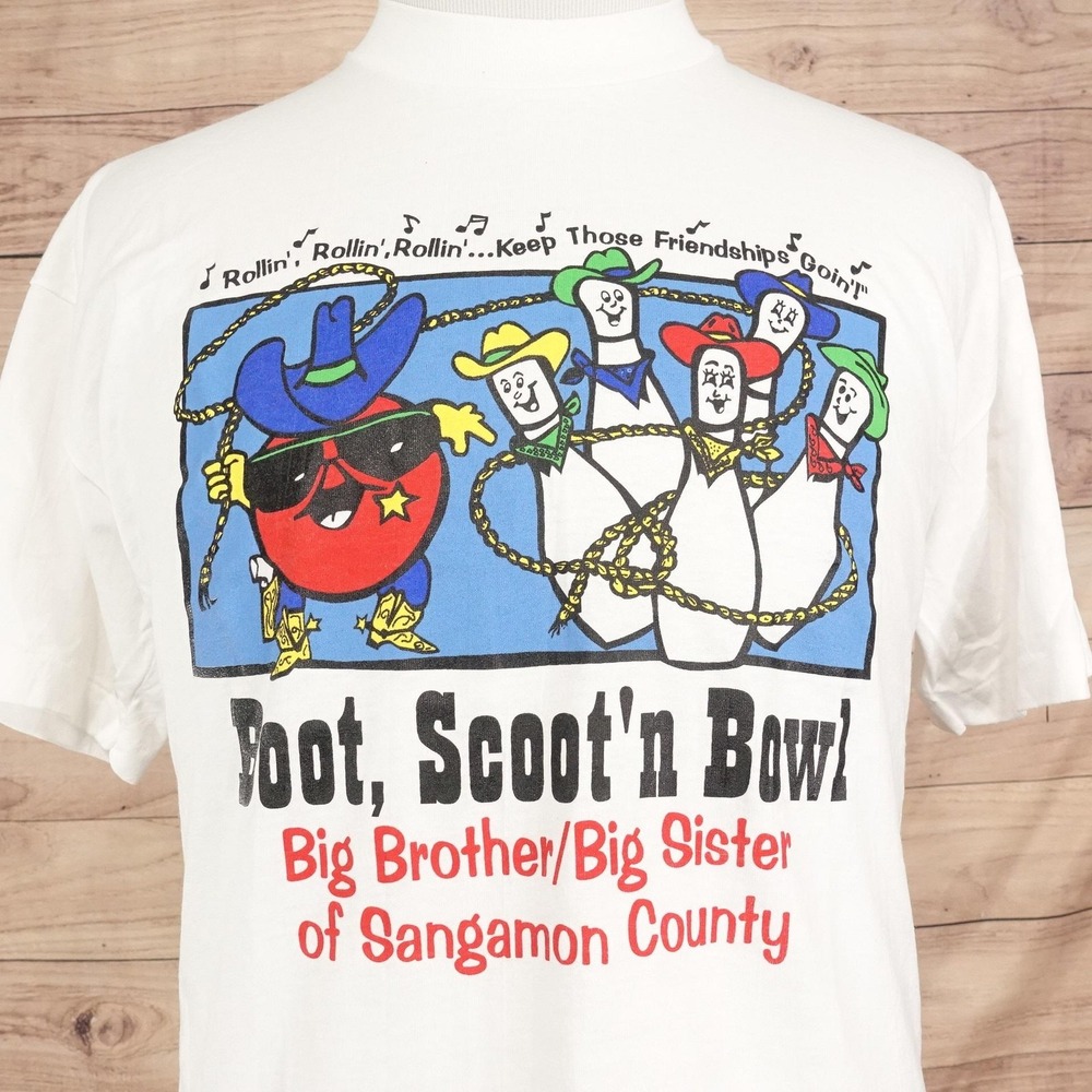 Vintage Boot Scoot'n Bowl Shirt Mens XL White Fruit Of The Loom Team Captain Tee